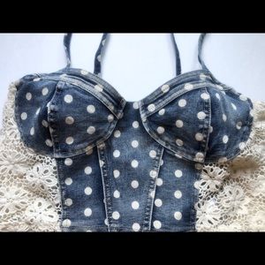 Hot & Delicious Bustier denim top with lace Size large NWT